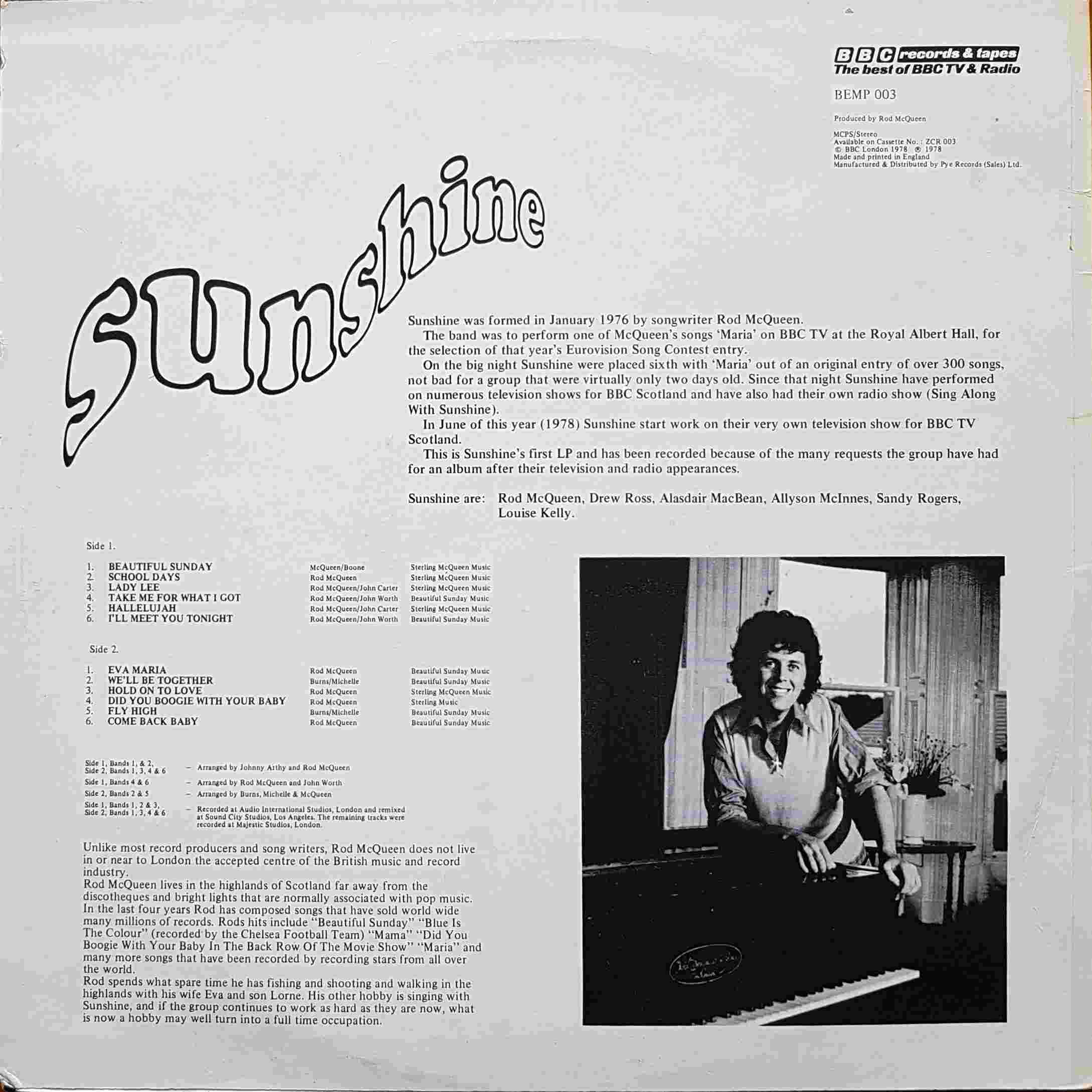 Picture of BEMP 003 Sunshine by artist Sunshine from the BBC records and Tapes library